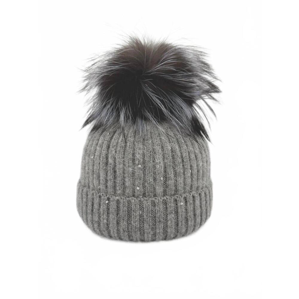 NEW LINDA RICHARDS women's knit pom pom hat in dove grey